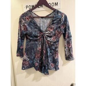 Fairy Whimsy Y2K Floral Purple Asymmetrical Top Size Small Cocomo Long Sleeve